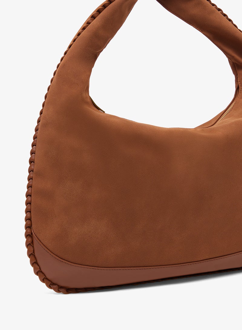 ELLA Suede Slouch Shoulder Bag With Bead Detailing - Image 3